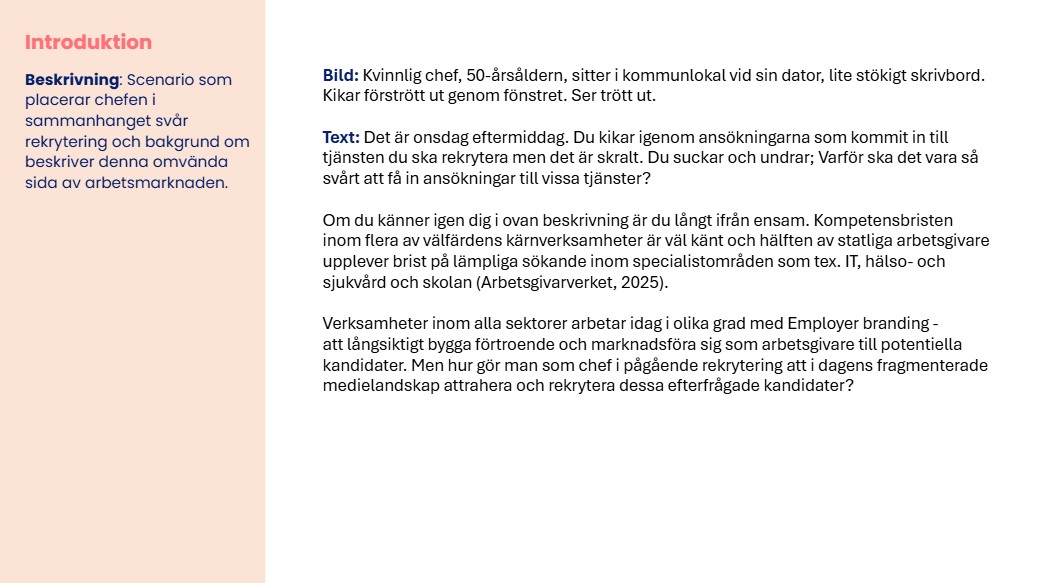 Skärmbild från uppdrag: Recruitment Marketing – från utbildningsidé till tydlig lärdesign
