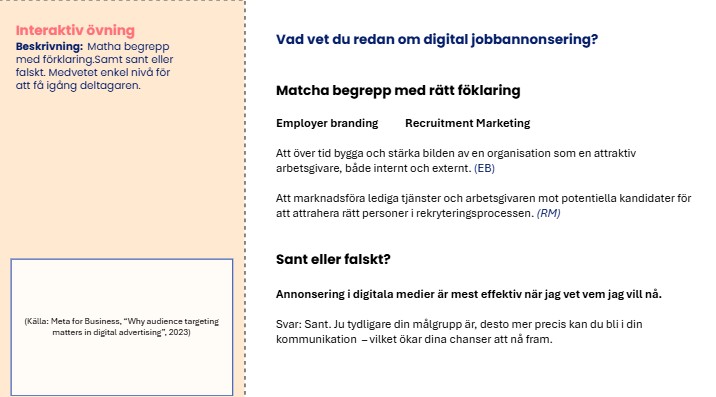 Skärmbild från uppdrag: Recruitment Marketing – från utbildningsidé till tydlig lärdesign